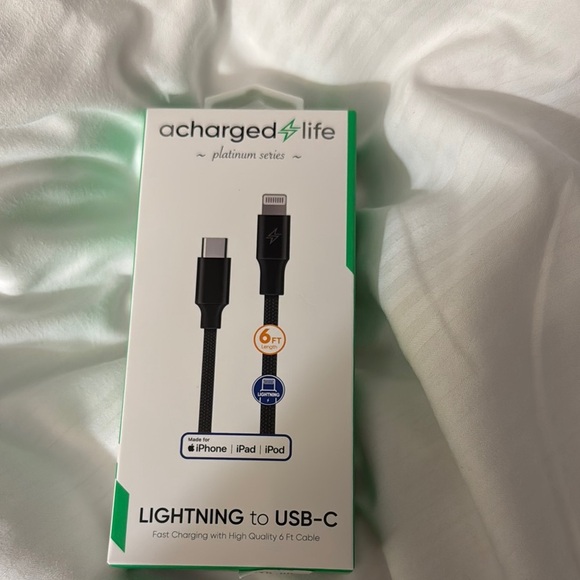acharged life Other - Acharged Black Lightning to USB-C Cable for Cell Phones